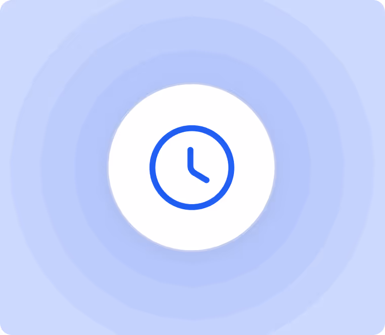 The icon of a blue clock with different shades of blue waves around it.