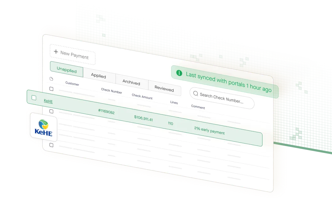 Payment management interface showing one unapplied payment of $106,911.41 with 2% early payment note.