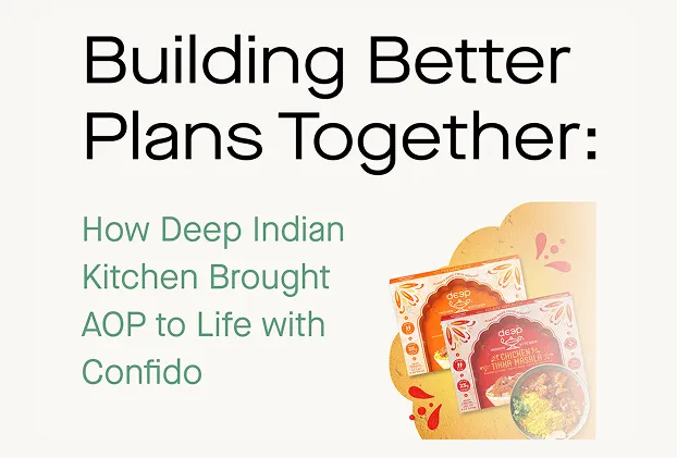 Text 'Building Better Plans Together' with Indian kitchen product boxes and a bowl of food.