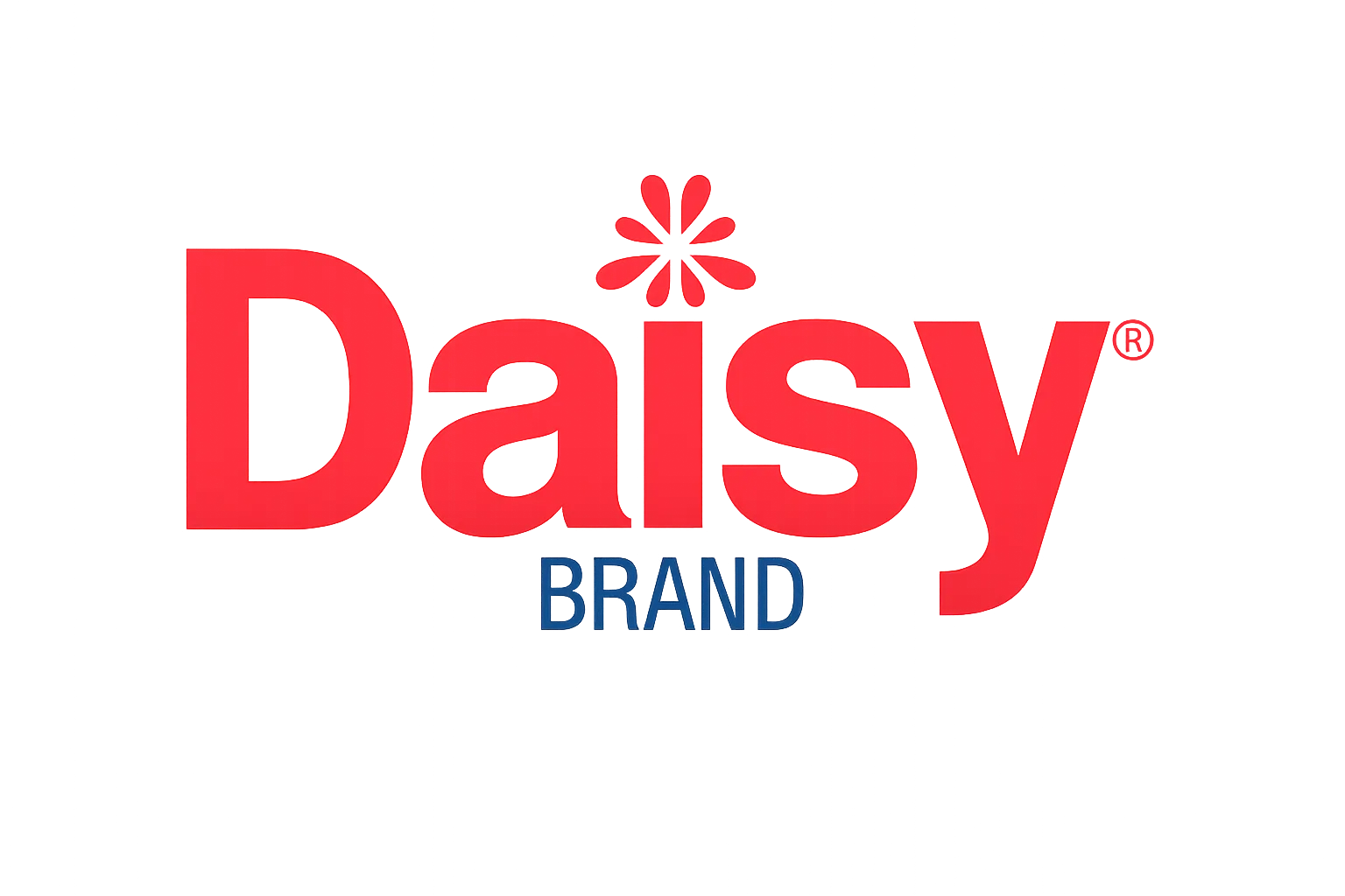 Red text 'Daisy' with a flower asterisk and blue text 'BRAND' beneath on a gray background.