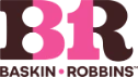Baskin Robbins logo featuring large 'B1R' with pink and dark brown colors.