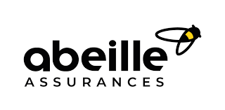 Logo Abeille Assurances avec texte noir et une abeille stylisée jaune et noire.