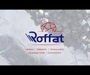 Logo Roffat avec une illustration rouge d’un animal géométrique sur un fond gris flou.