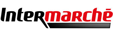 Logo du supermarché Intermarché en noir et rouge avec une barre noire en dessous.