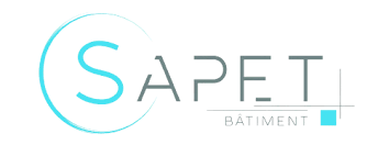 Logo de SAPET Bâtiment avec cercle bleu autour du S et un carré bleu en bas à droite.
