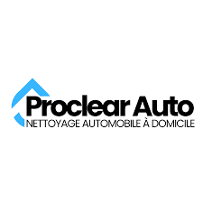 Logo Proclear Auto avec un symbole bleu et texte Nettoyage automobile à domicile.