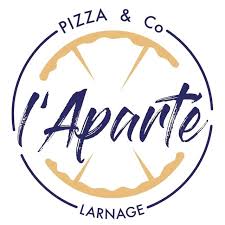 Logo de L'Apparté Pizza & Co avec croquis de pizza en arrière-plan.