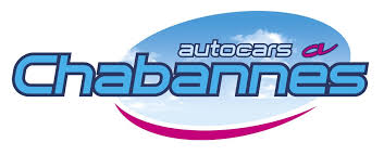 Logo de Chabannes autocars CV avec une forme bleue et une courbe rose en dessous.