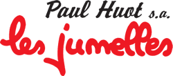 Logo Paul Huot s.a. les jumelles en texte noir et rouge.