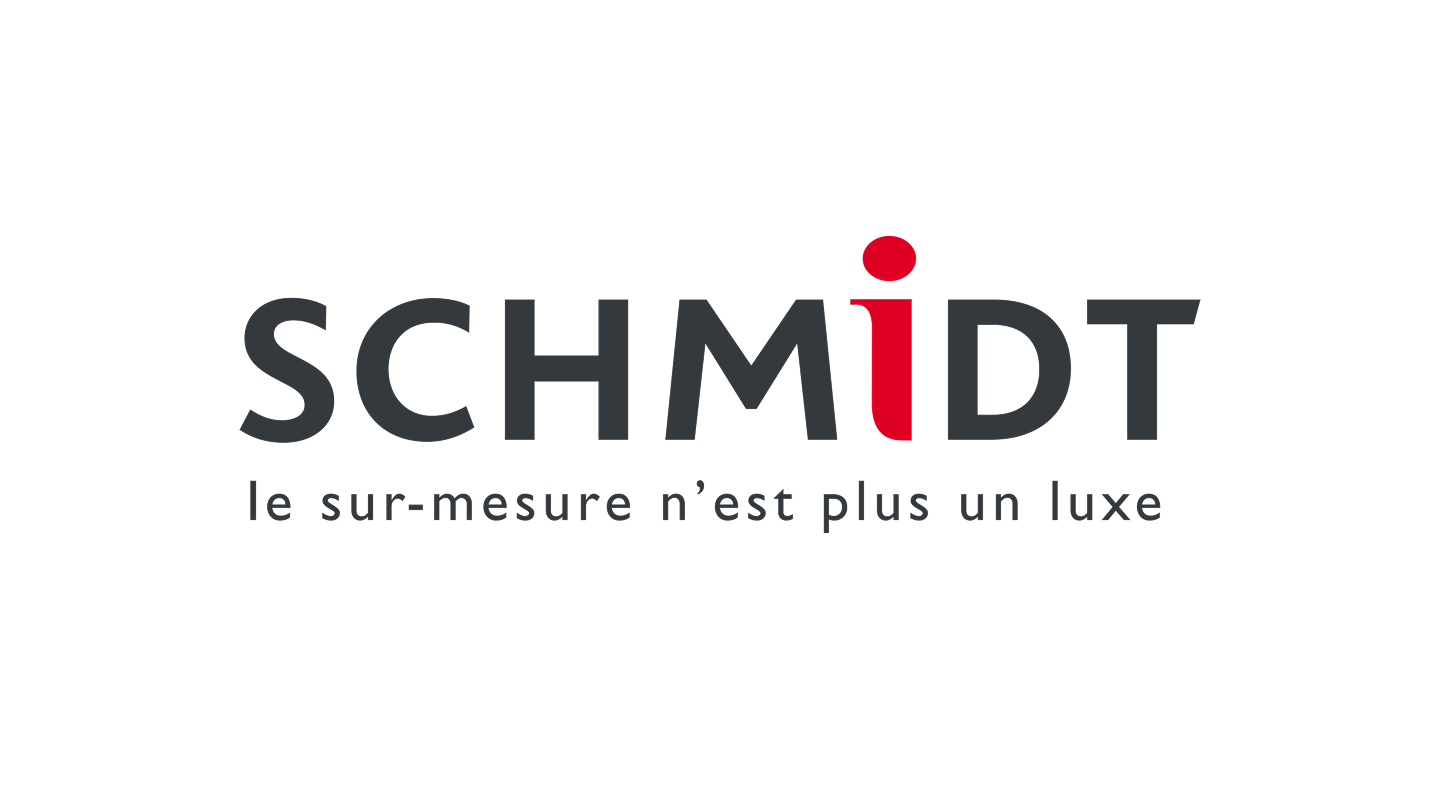 Logo Schmidt avec le slogan le sur-mesure n’est plus un luxe en dessous.