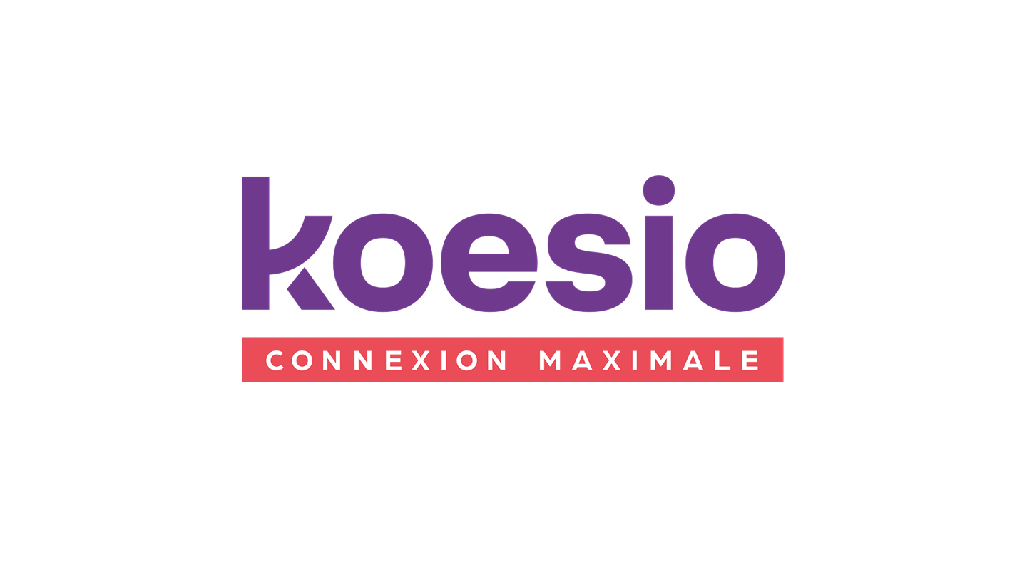 Logo Koesio en lettres violettes avec le slogan Connexion Maximale sur fond blanc.