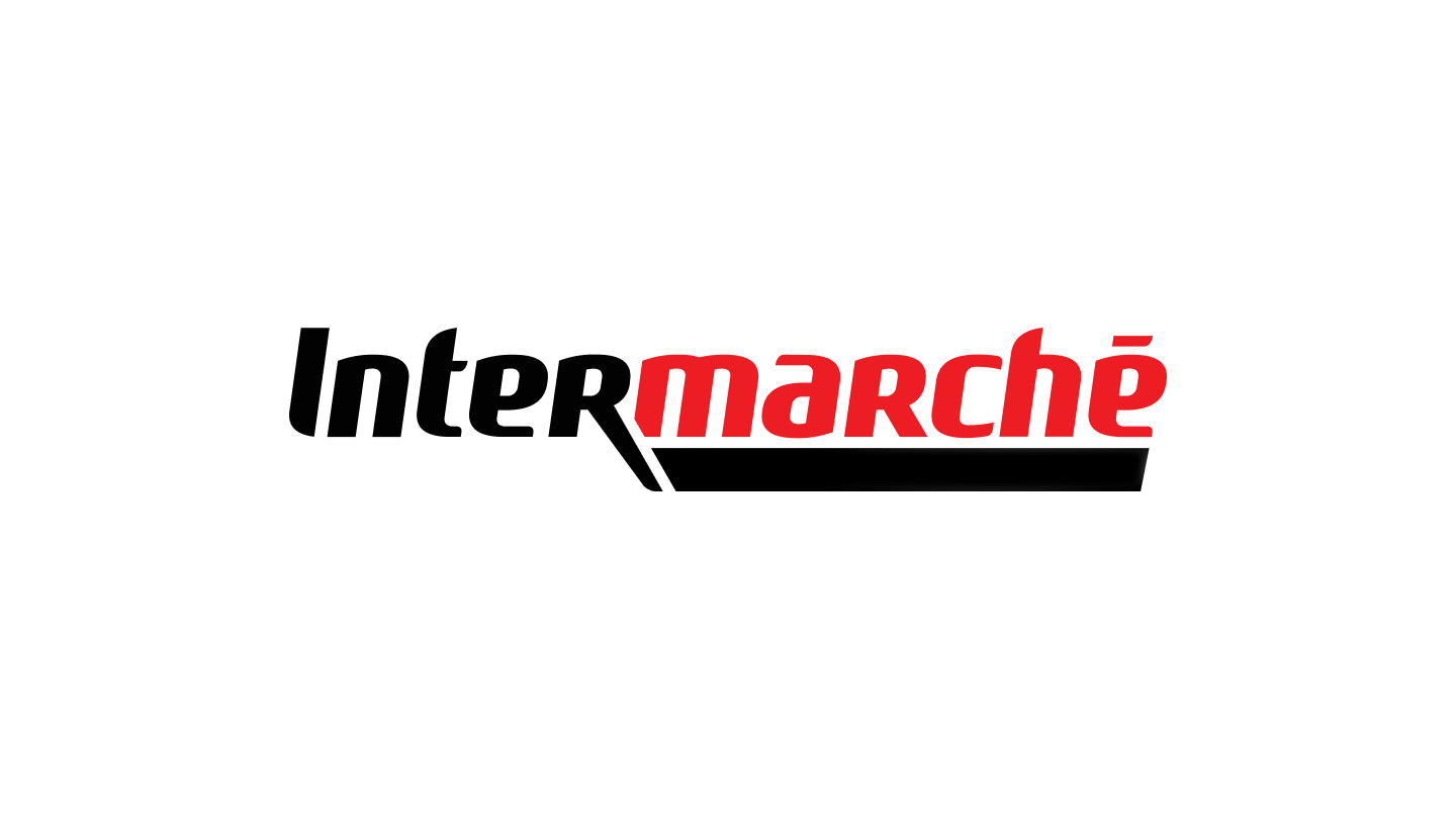 Logo du supermarché Intermarché avec texte noir et rouge sur fond blanc.