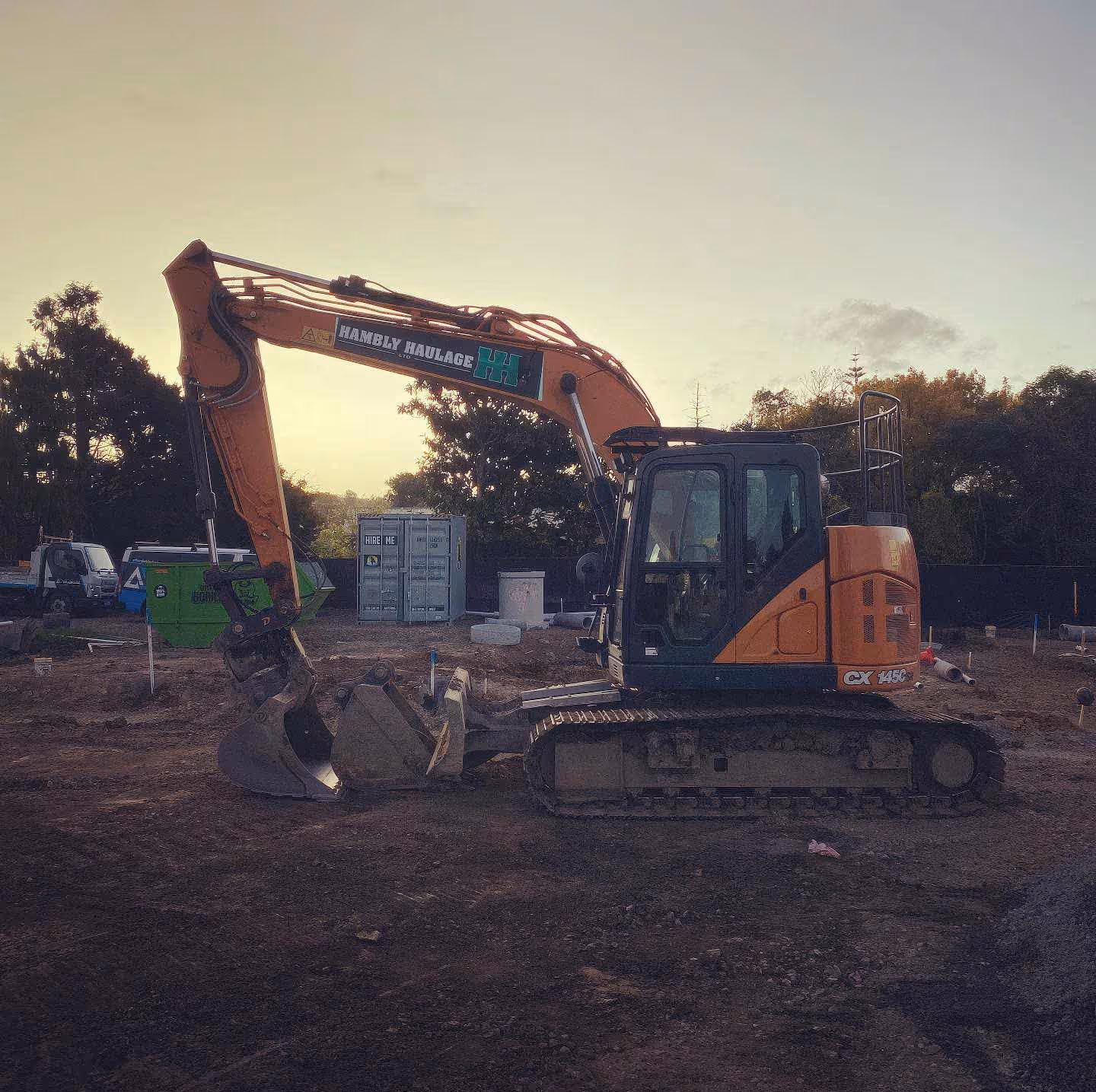 Large scale construction project with Hambly Haulage excavator on site operations.