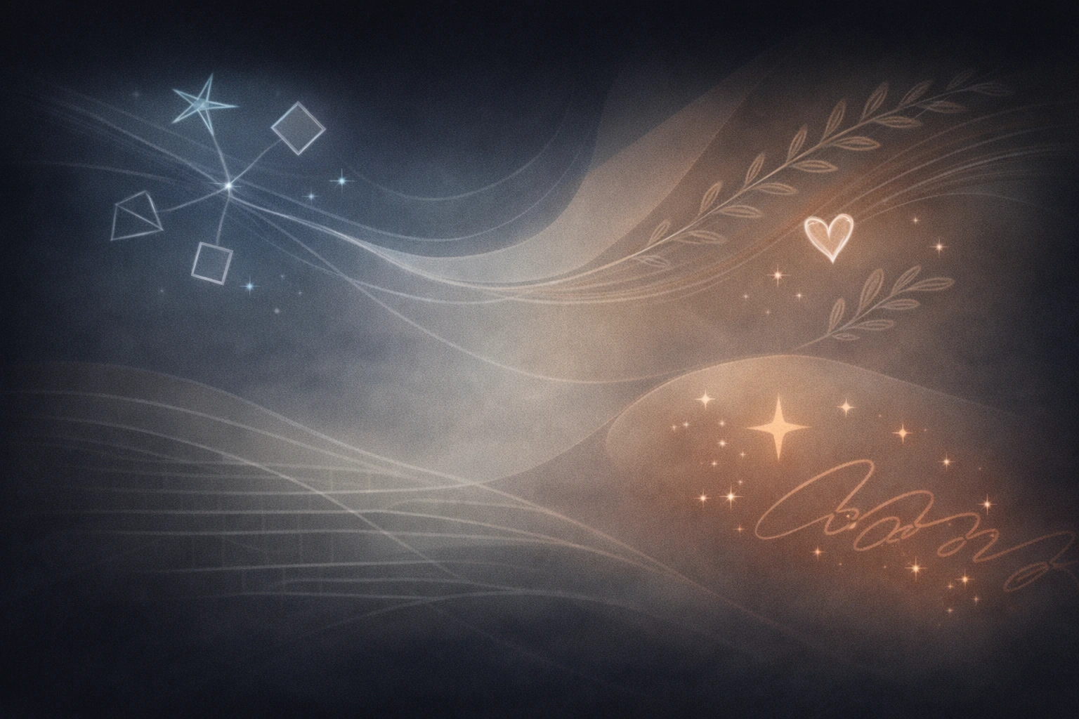 Abstract illustration showing four MBTI group styles with distinct visual elements, representing different ways people approach connection and Valentine’s Day.