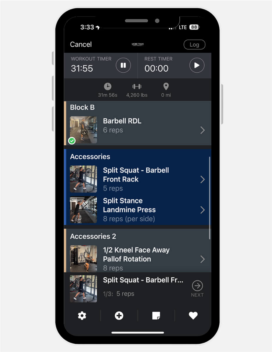 mtm app - full session screen