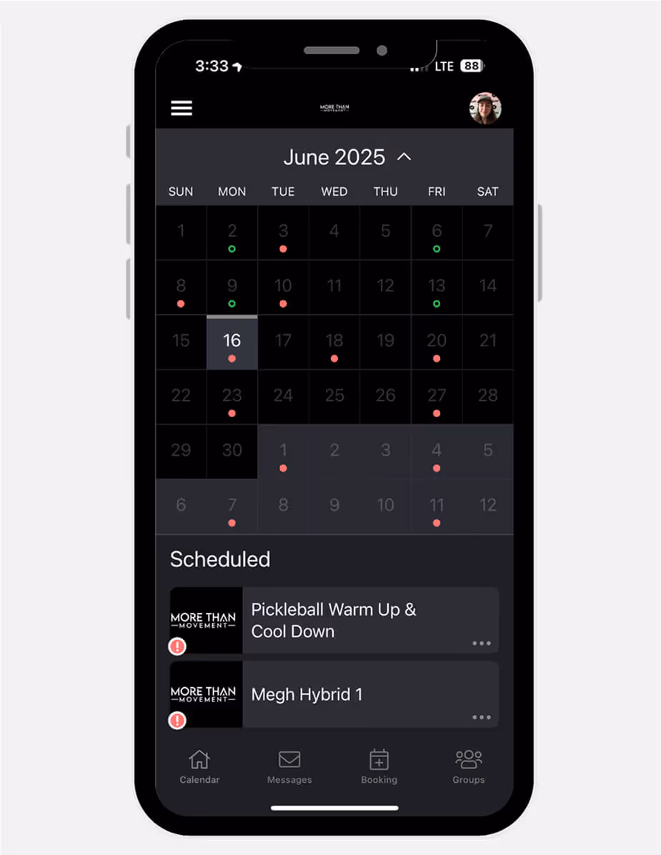 mtm app - calendar screen