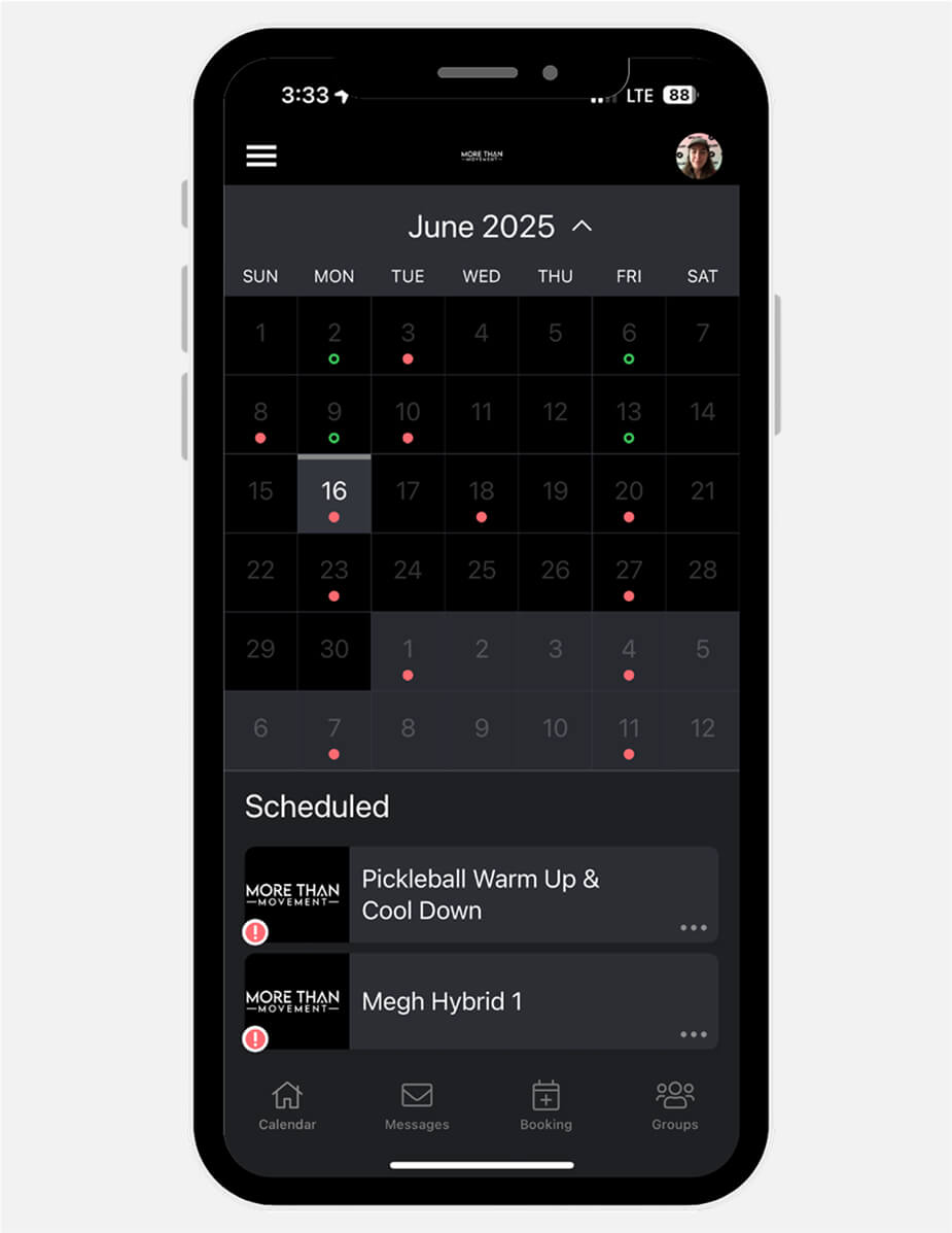 mtm app - calendar screen