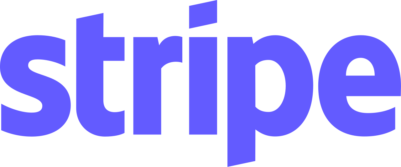 Blue text logo of the company Stripe.