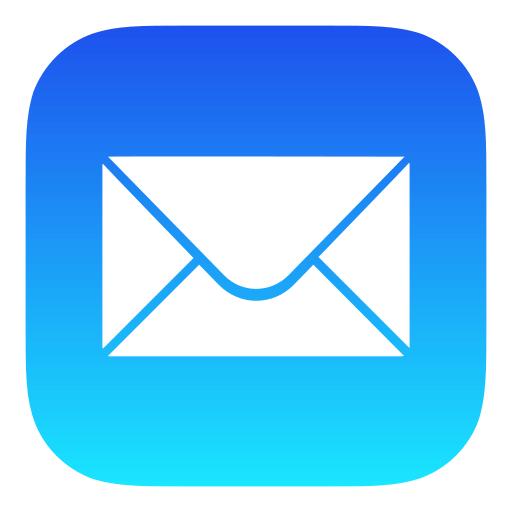 White envelope icon representing email on a rounded square blue gradient background.