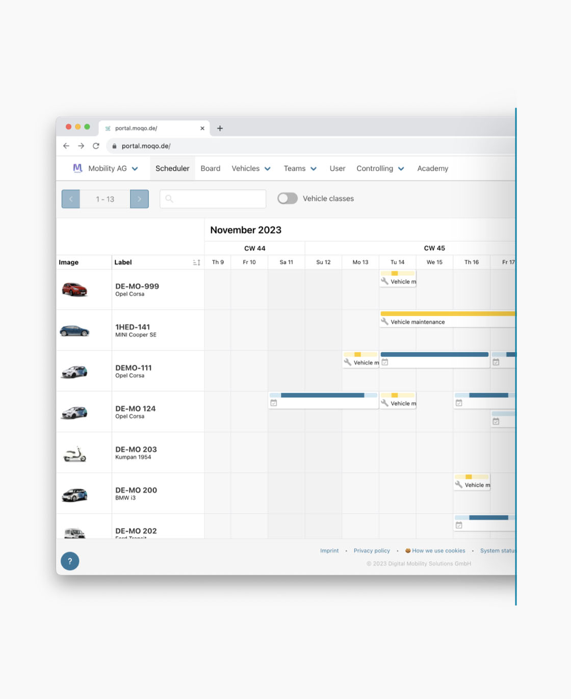 vehicle booking calendar for provider admins