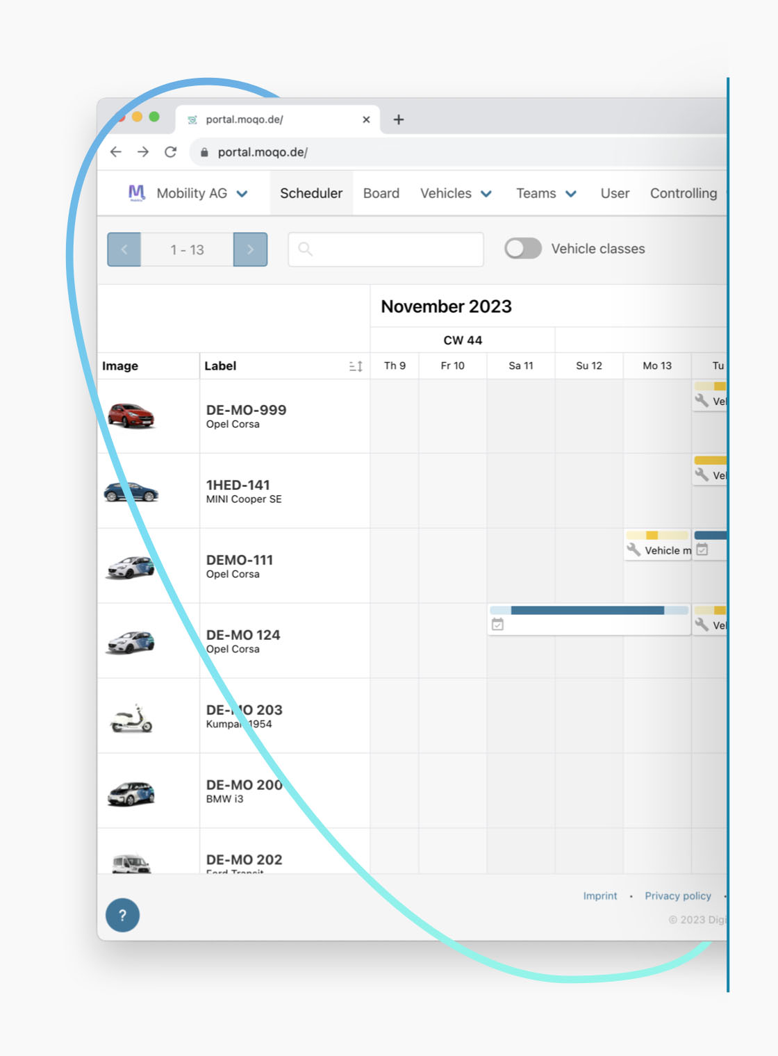 Intro of vehicle booking calendar for provider admins