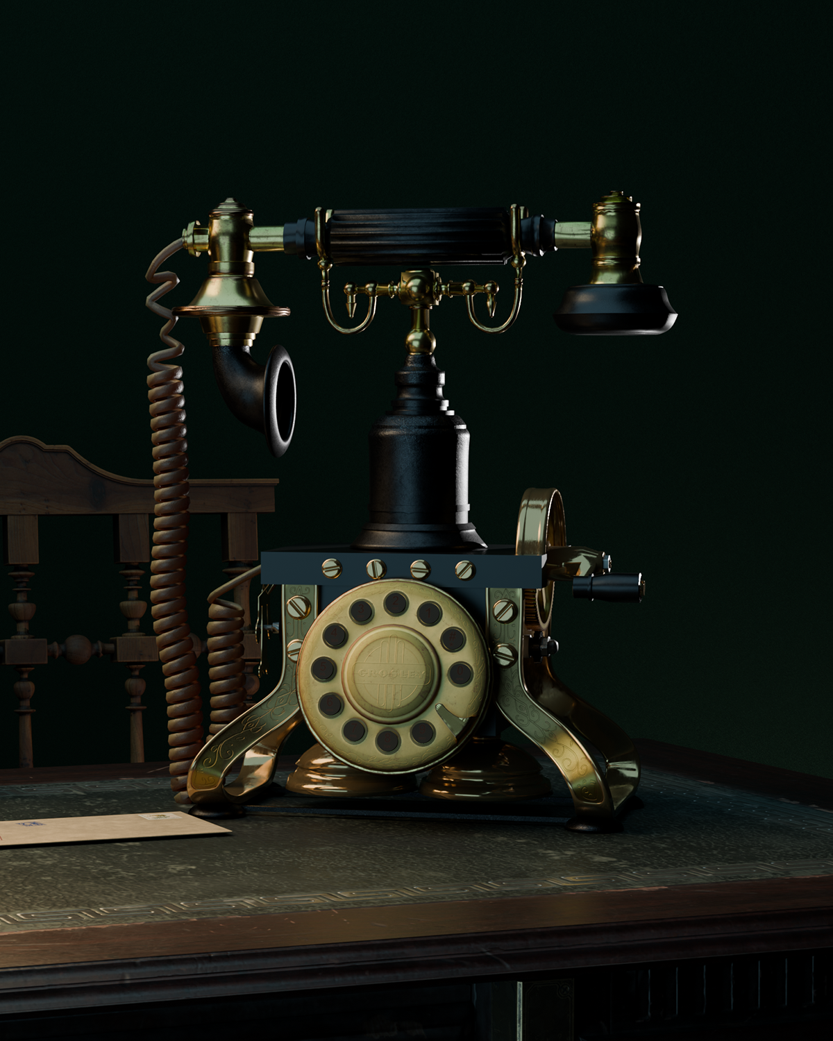 vintage telephone in a dark room