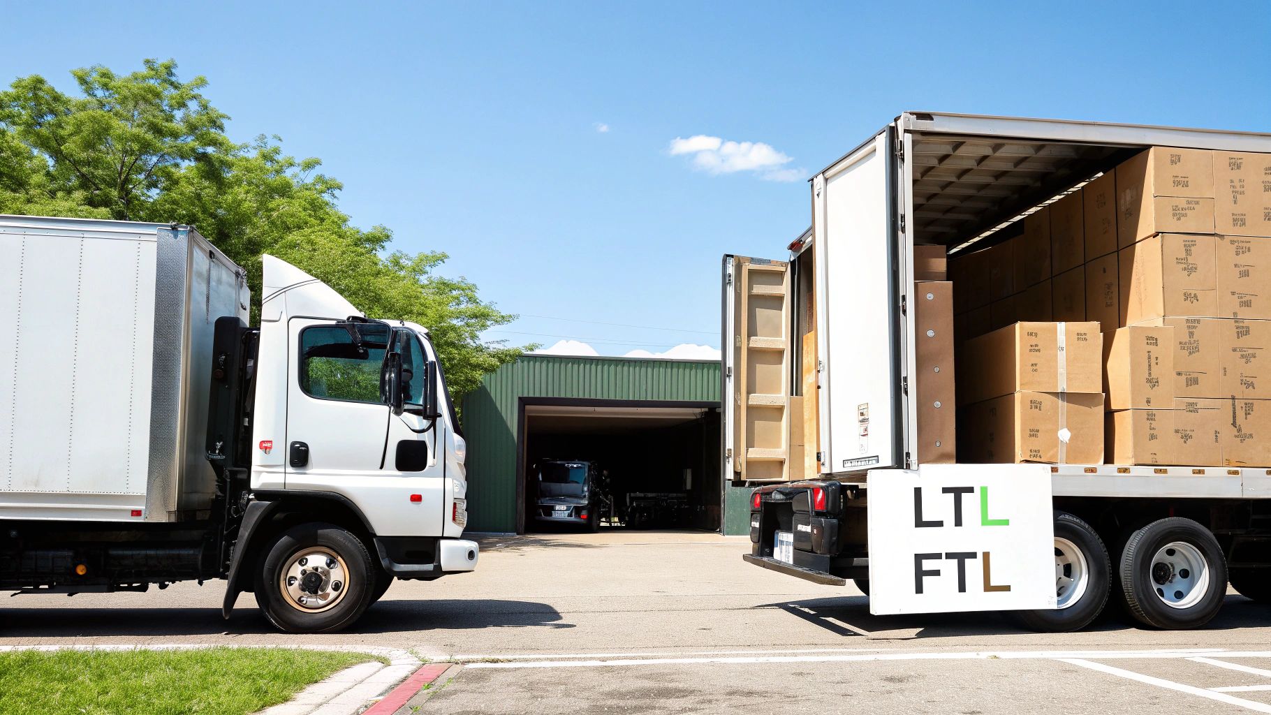 A person at a crossroads, looking at signs pointing to LTL, FTL, and Parcel, symbolizing the choice between shipping methods.