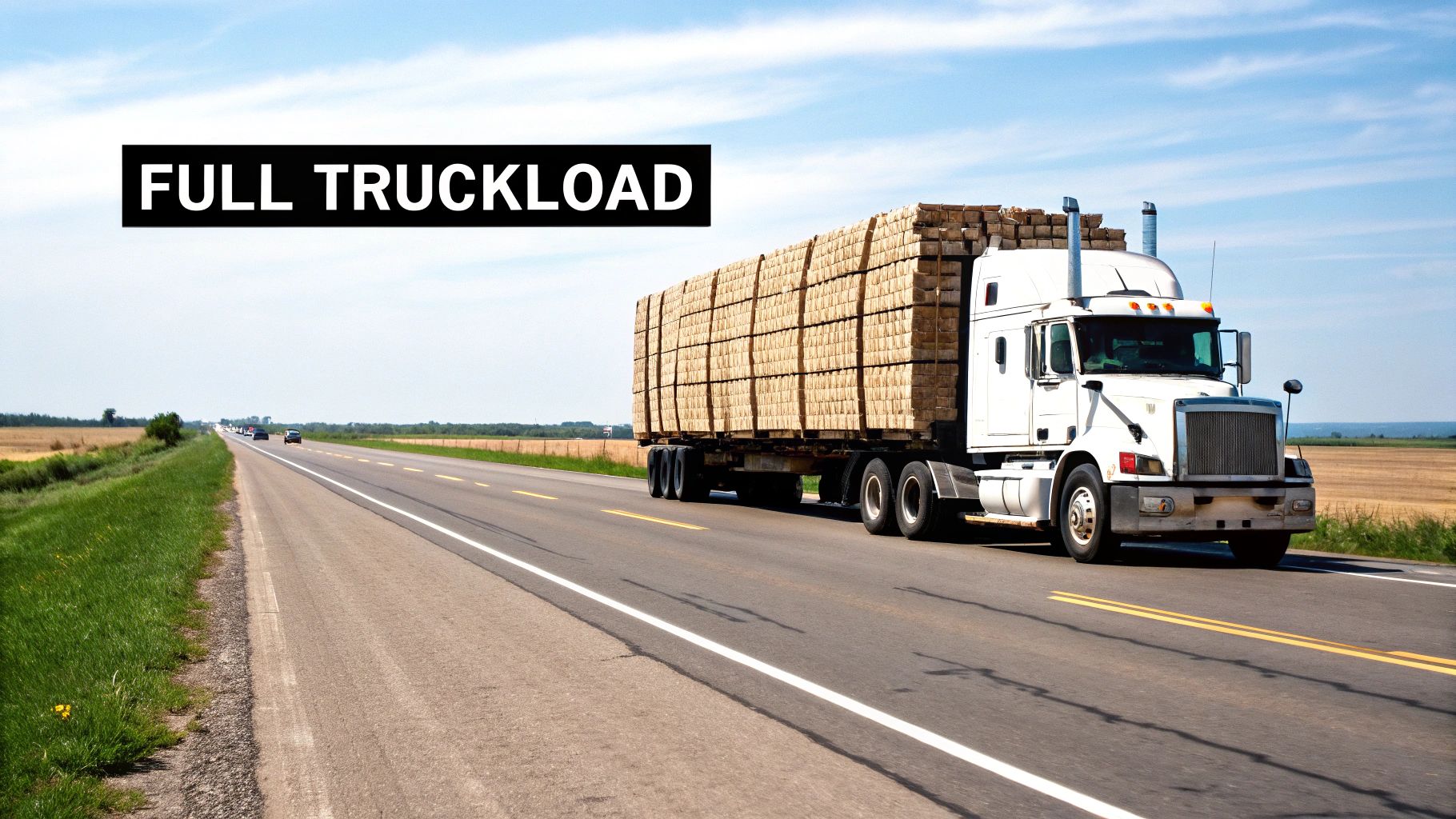 A semi-truck on a highway, representing full truckload shipping.