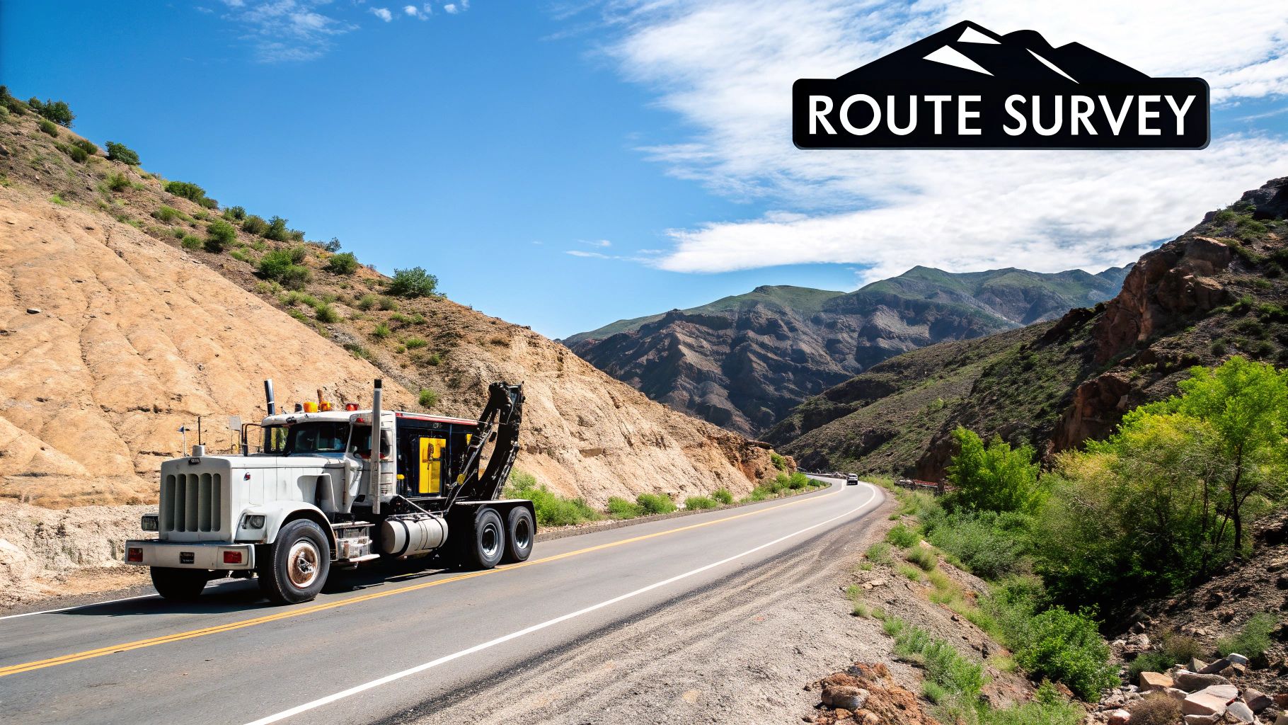 A truck carrying a heavy haul load with permit documentation visible