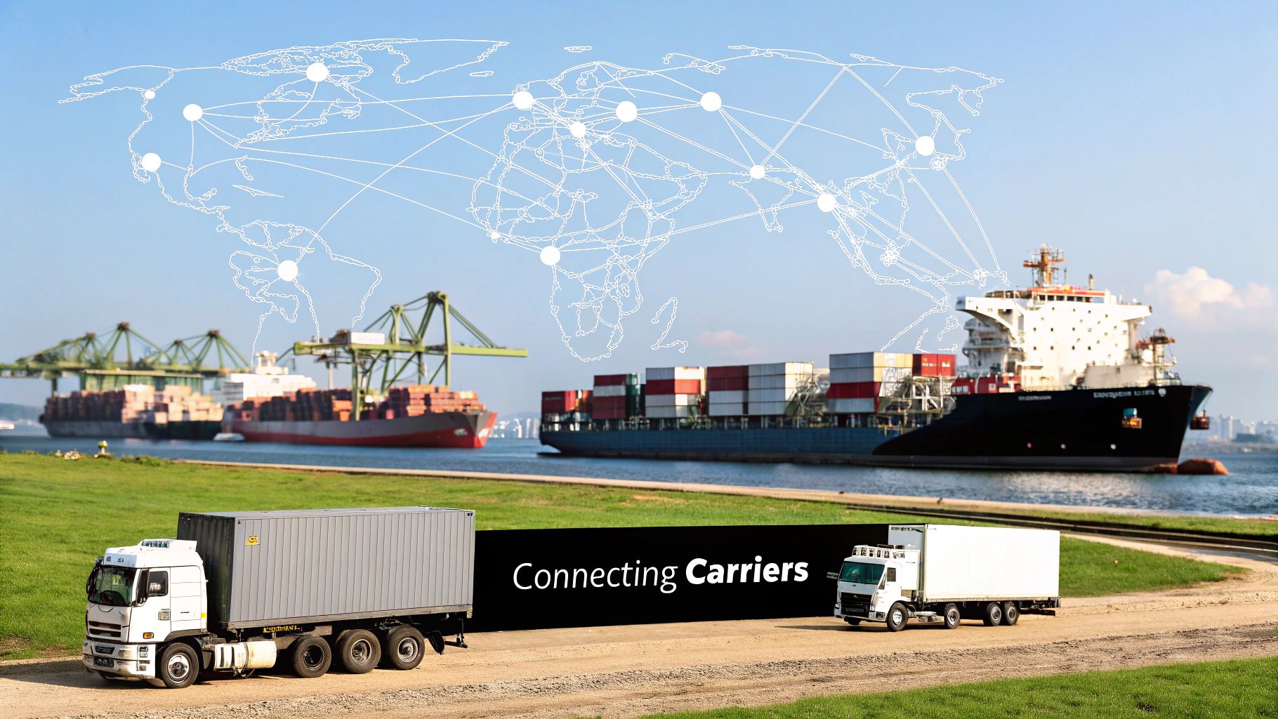 A freight broker working at a desk with multiple monitors showing logistics data.