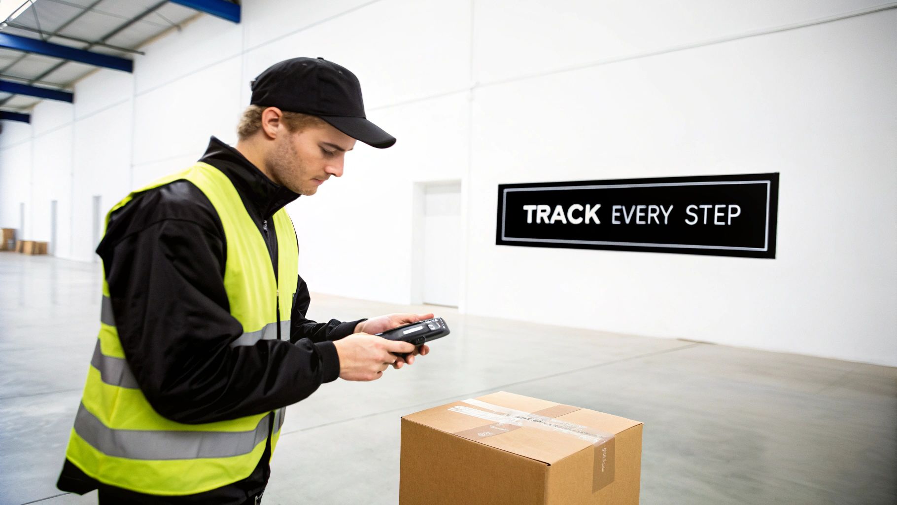 A logistics manager reviewing supply chain data on multiple screens in a modern control center