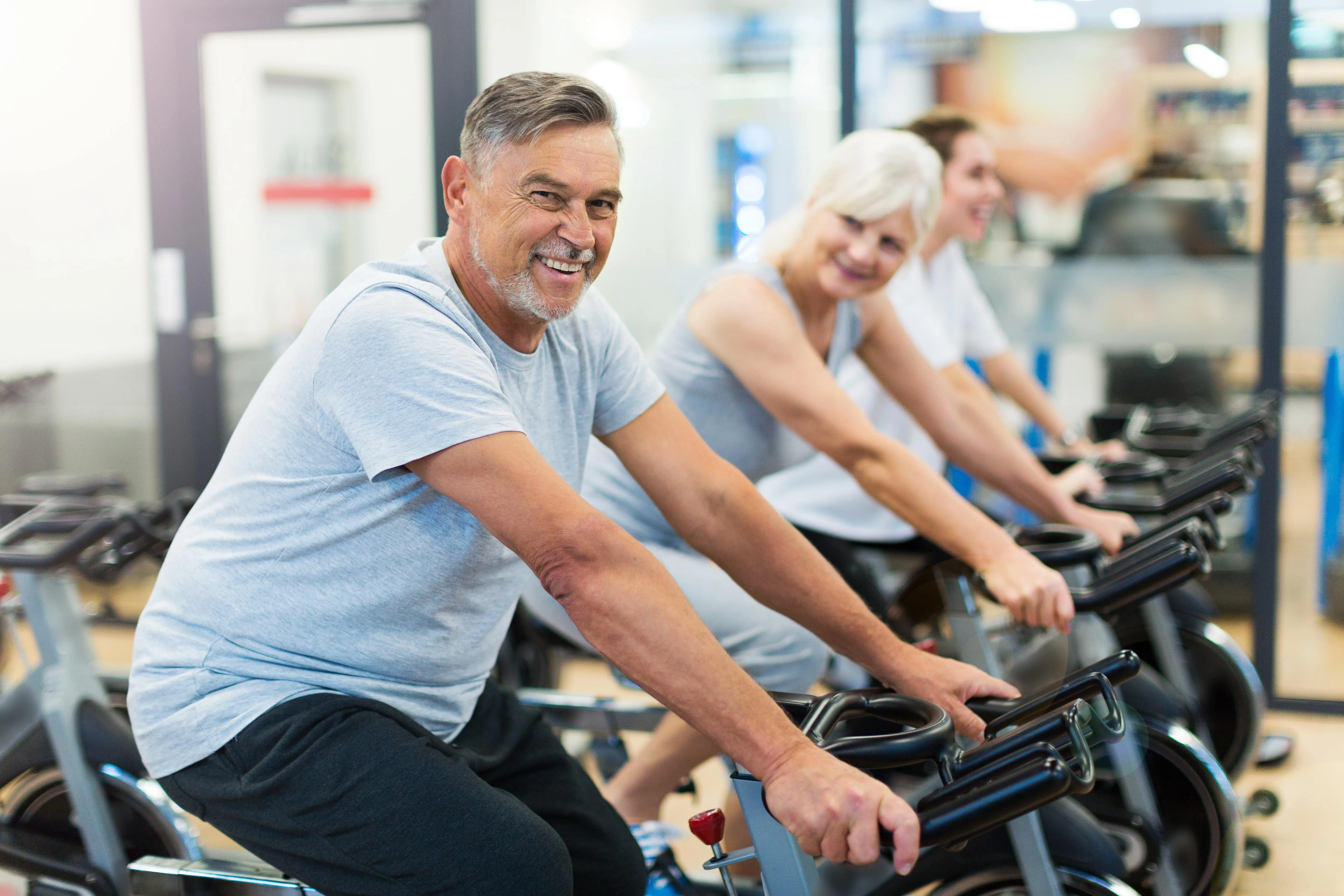 seniors working out stock image