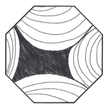 A image of a pattern. Black star-like shape in the center with surrounding curved line patterns inside a hexagonal frame.