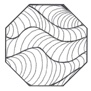 A image of a pattern. White hexagon tile with black wavy lines forming a flowing abstract pattern.