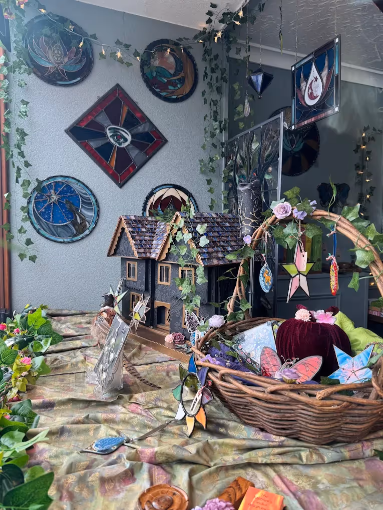 inside Dizzy Moon Glass' shop