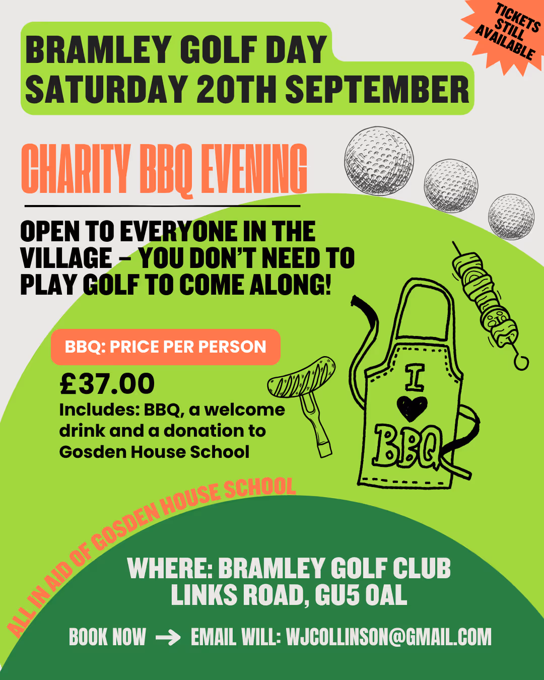 Poster for a golf charity barbecue