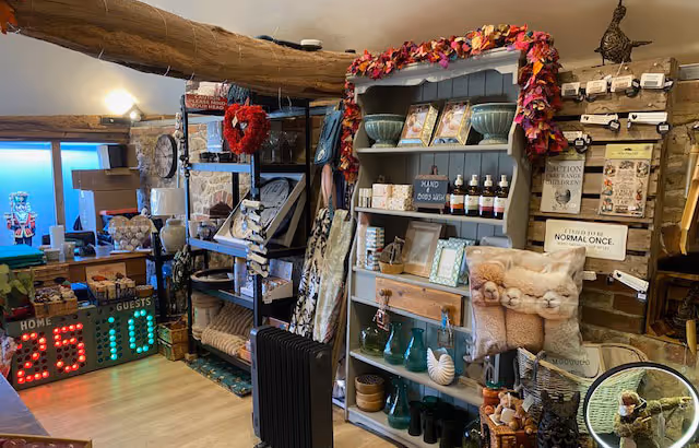 Interior of a small barn-style florist and gift shop