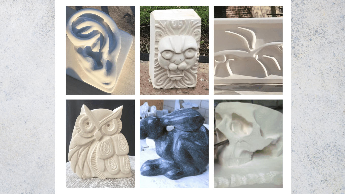 6 photos of stone carved sculptors