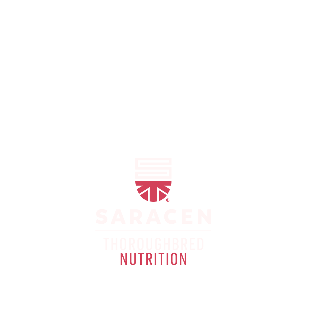Saracen Thoroughbred Nutrition logo with stylized 'S' and red sunburst design.