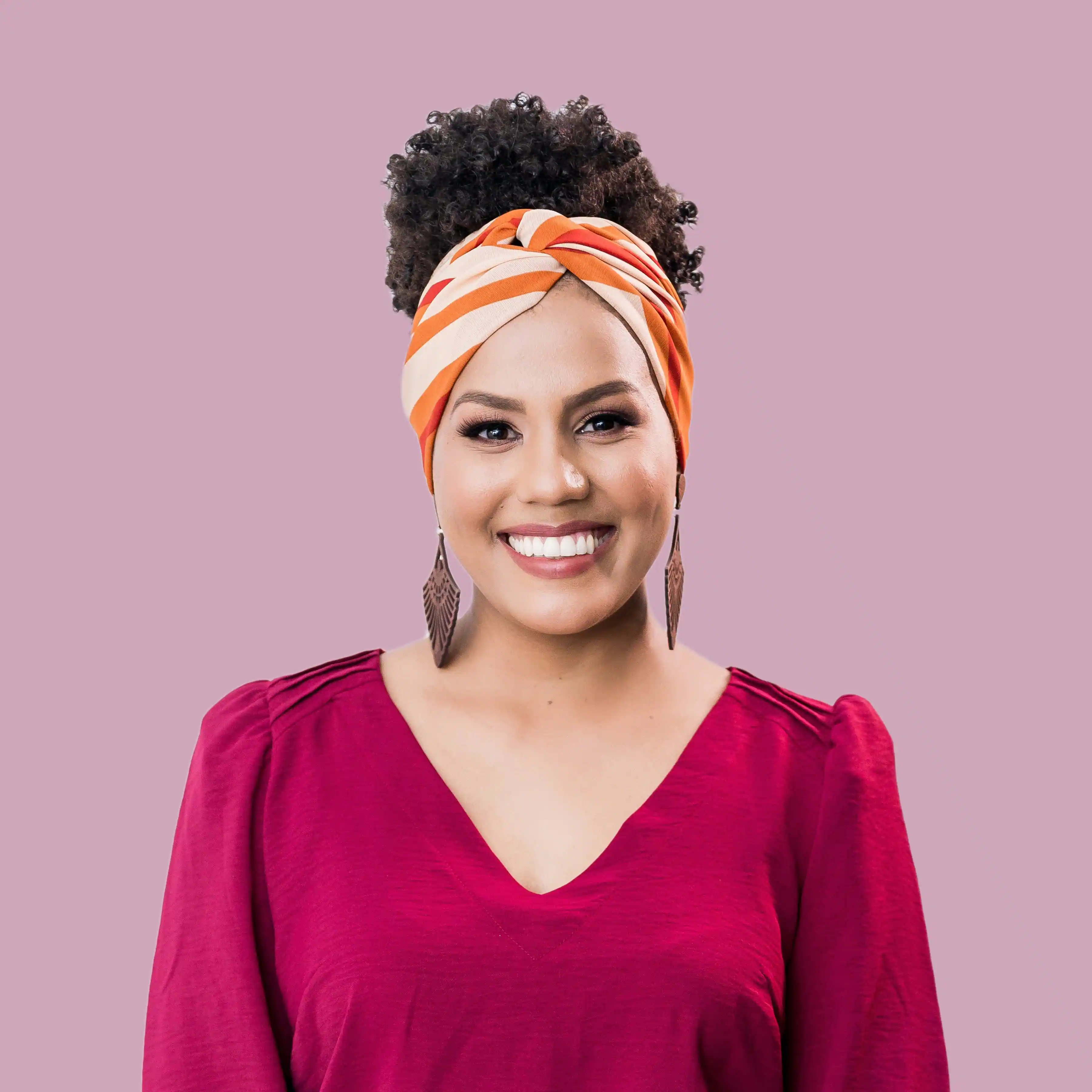 Woman teacher on pink 
background