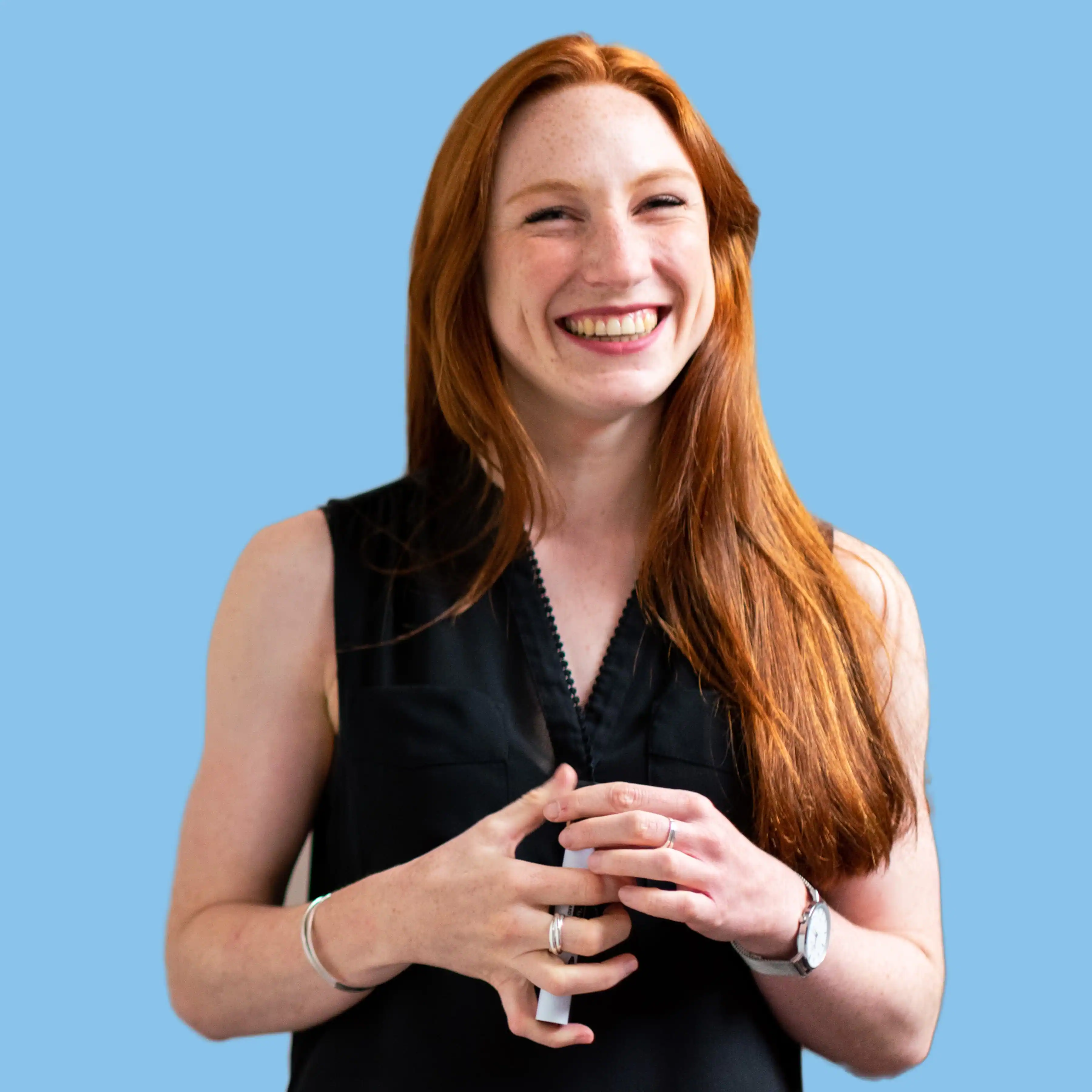 Woman teacher on blue background