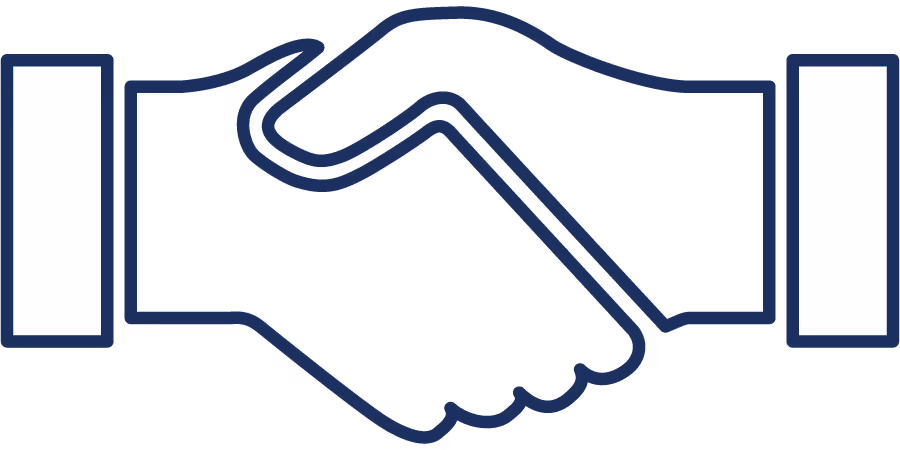 Dark blue line icon illustration of two hands shaking.