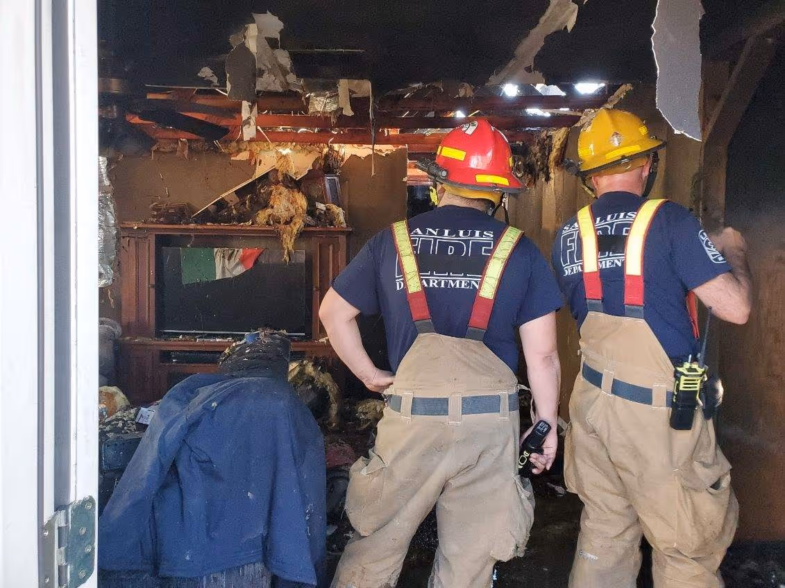 Firefighters working at night