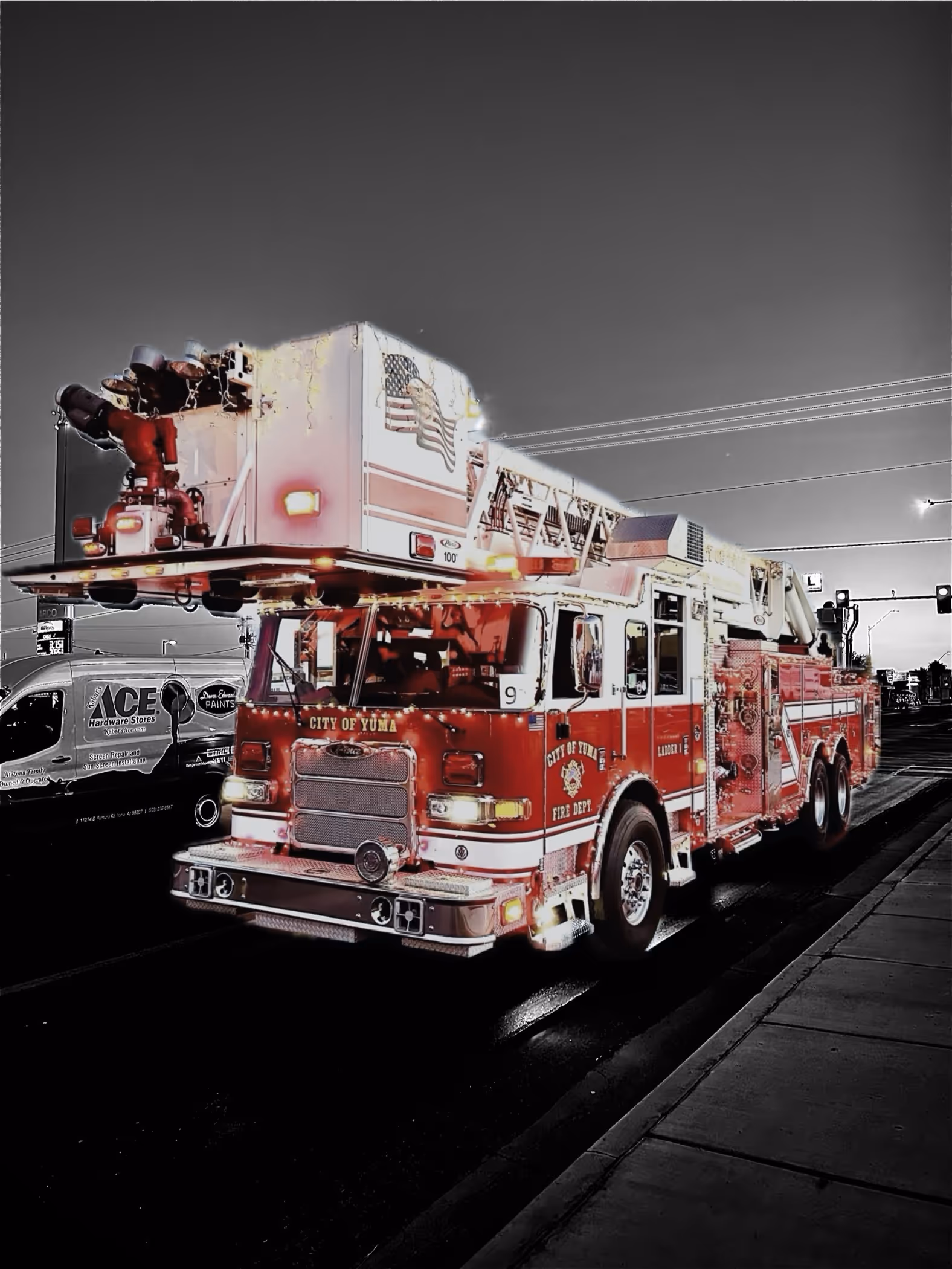 Fire truck at night