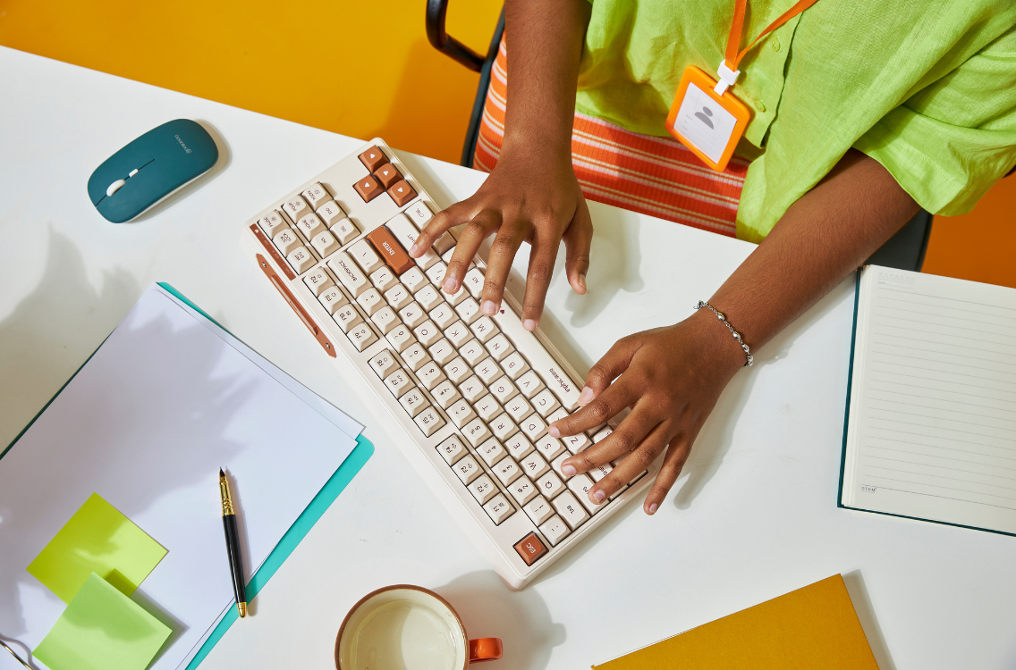 a bustling office environment (for a social media and communication)