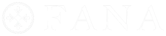 White text logo for Fana a brand of engagement rings. Fana is spelled with all capital letters.
