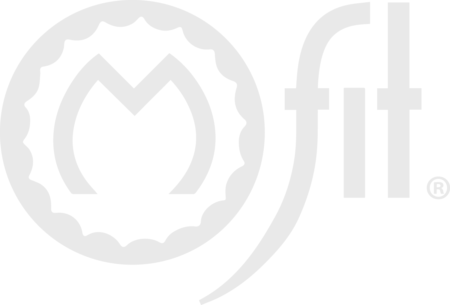 Logo for the brand M Fit. It is a widened letter M that is capitalized and surrounded in a circle meant to simulate a wedding band. Next to it are the lower case letters f i t
