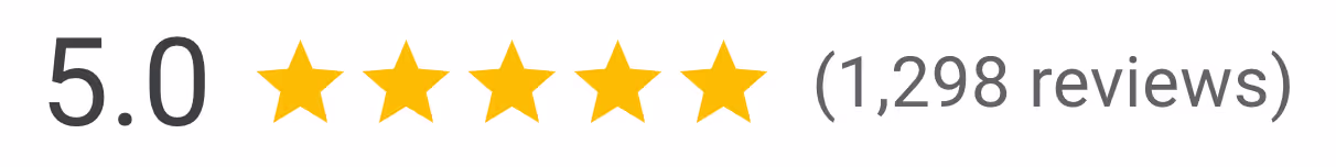 5 stars and 1,298 google reviews