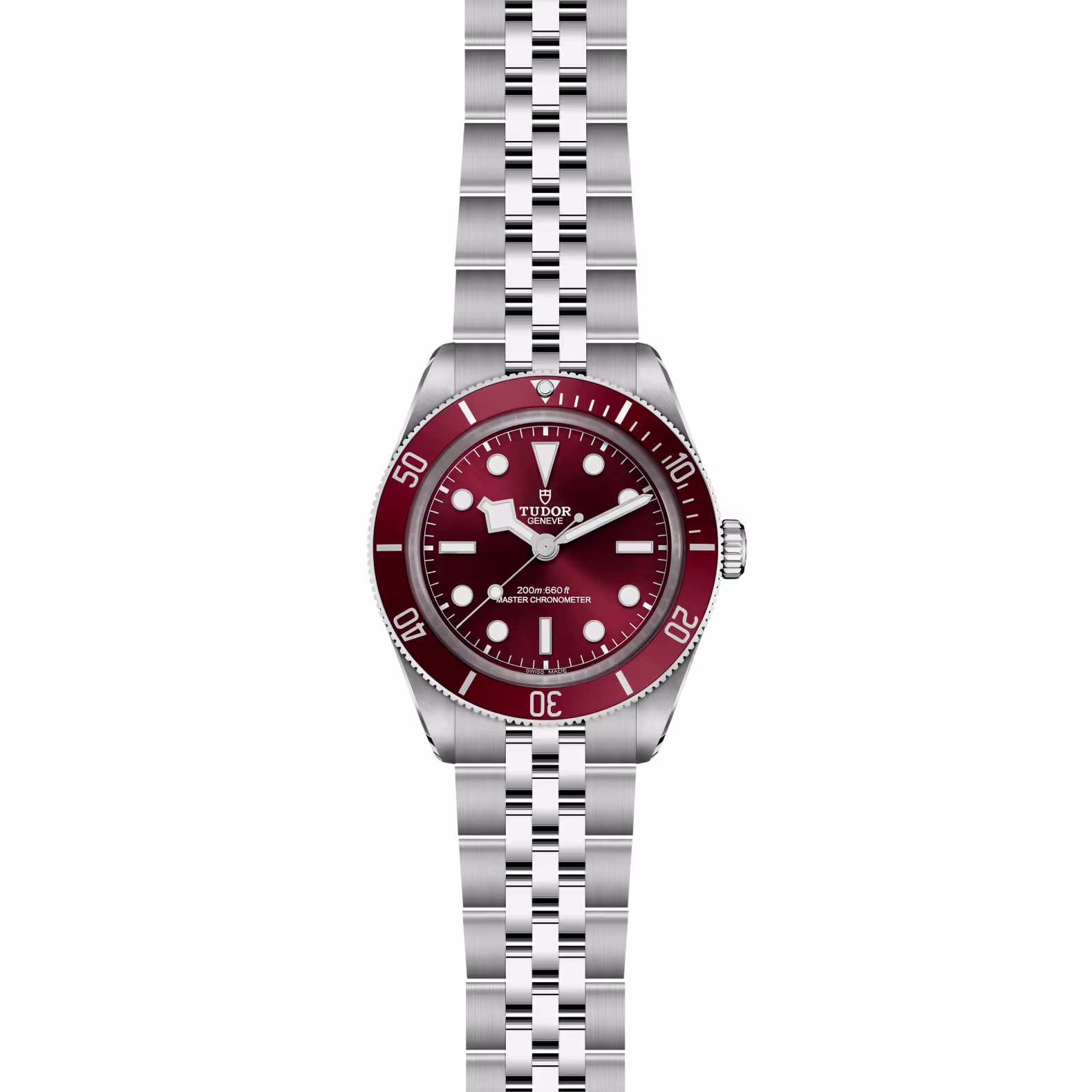 TUDOR Black Bay 58 with Burgundy Dial and 5 Link Steel Bracelet. Model M7939A1A0RU-0001. Jack Lewis Jewelers in Bloomington, Illinois.