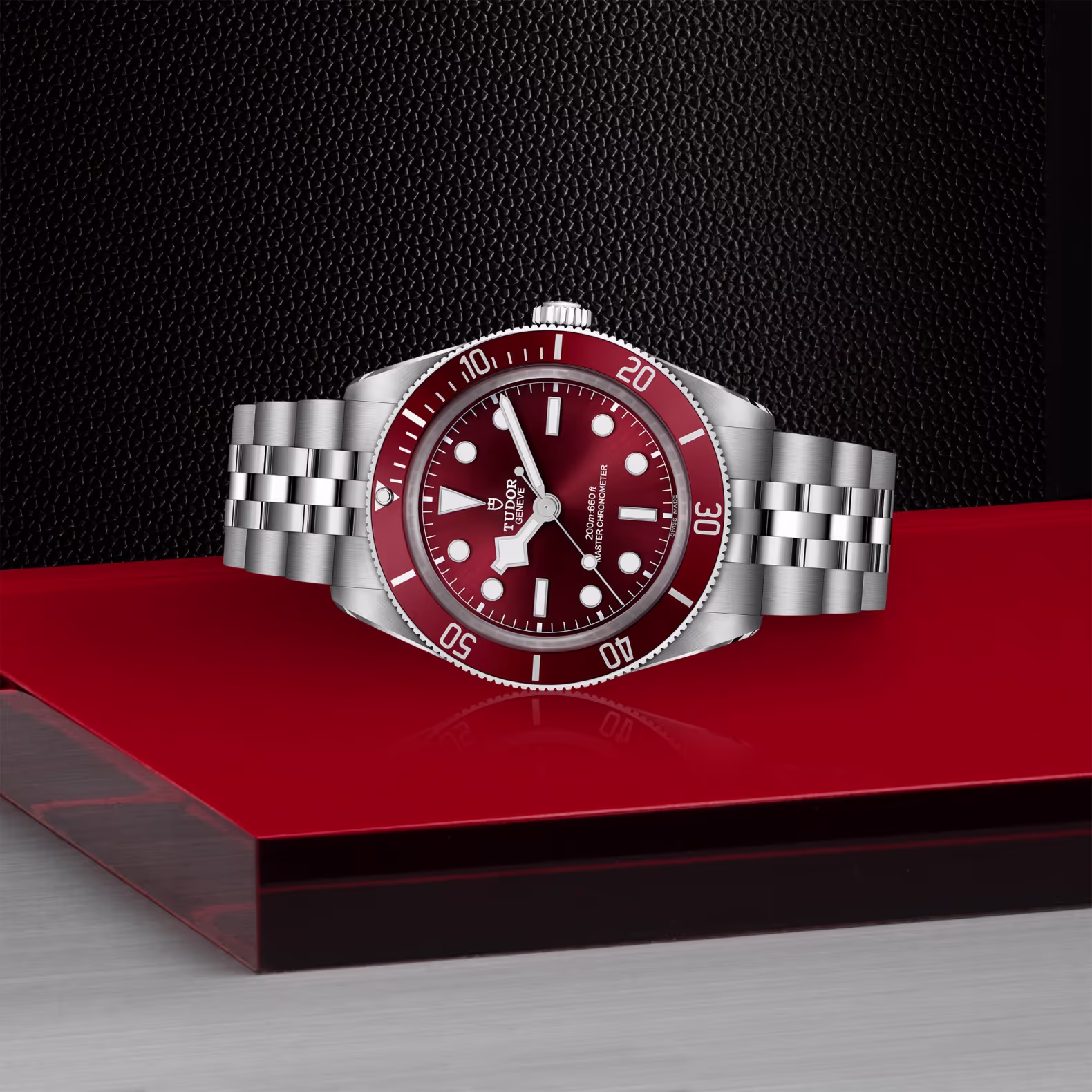 TUDOR Black Bay 58 with Burgundy Dial and 5 Link Steel Bracelet. Model M7939A1A0RU-0001. Jack Lewis Jewelers in Bloomington, Illinois.